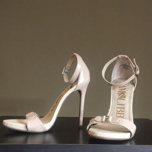 Sam and Libby size 8 patent tan leather high heel sandals.